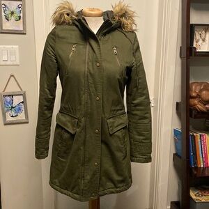 Xs faux fur trimmed hooded coat